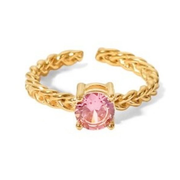 Pink Cubic Zirconia Woven Chain Adjustable Ring 18K Gold Plated‎ Stainles… - Picture 4 of 10